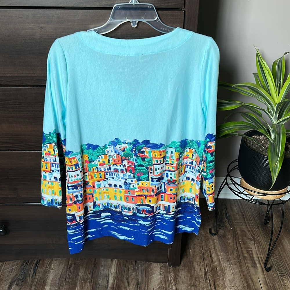 Jones New York - Vibrant Blue Artistic Women's Top - Picture 2 of 3